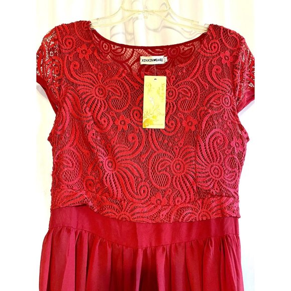 New Light Red Flowing Lace Full Length Dress See Measurements, Not Tag - Picture 3 of 8